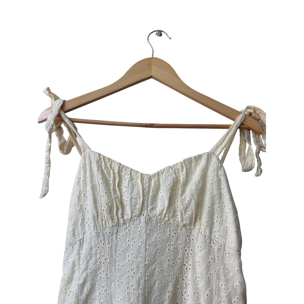 Nectar Butter Yellow Eyelet Lace Basque Waist Mini Dress Size L Bubble Hem Short - Picture 3 of 9